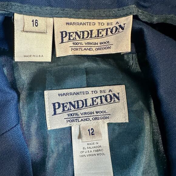 Vintage Pendleton Pants Suit Womens Sz 16 Virgin Wool Teal Blue Career Pleated - Picture 9 of 11